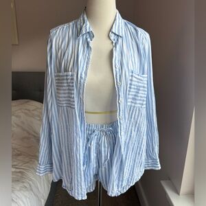 Seafolly Powder Blue Stripe Beach Shirt & Short Set